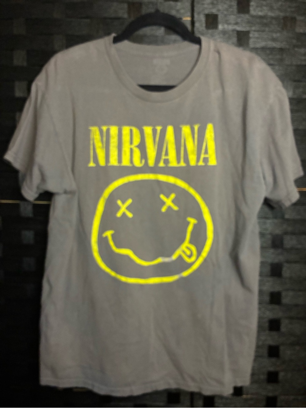 NIRVANA Gray Short-Sleeve Tee with Yellow Smiley Logo